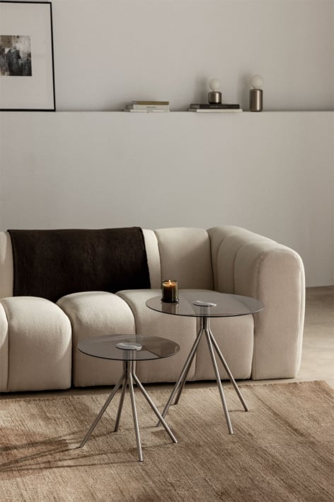 Set of 2 round side tables in steel and tempered glass Itsoro