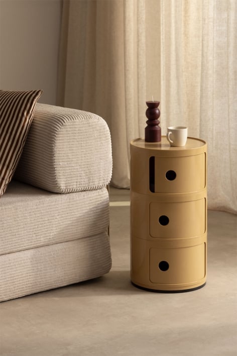 Babel round side table with shelves