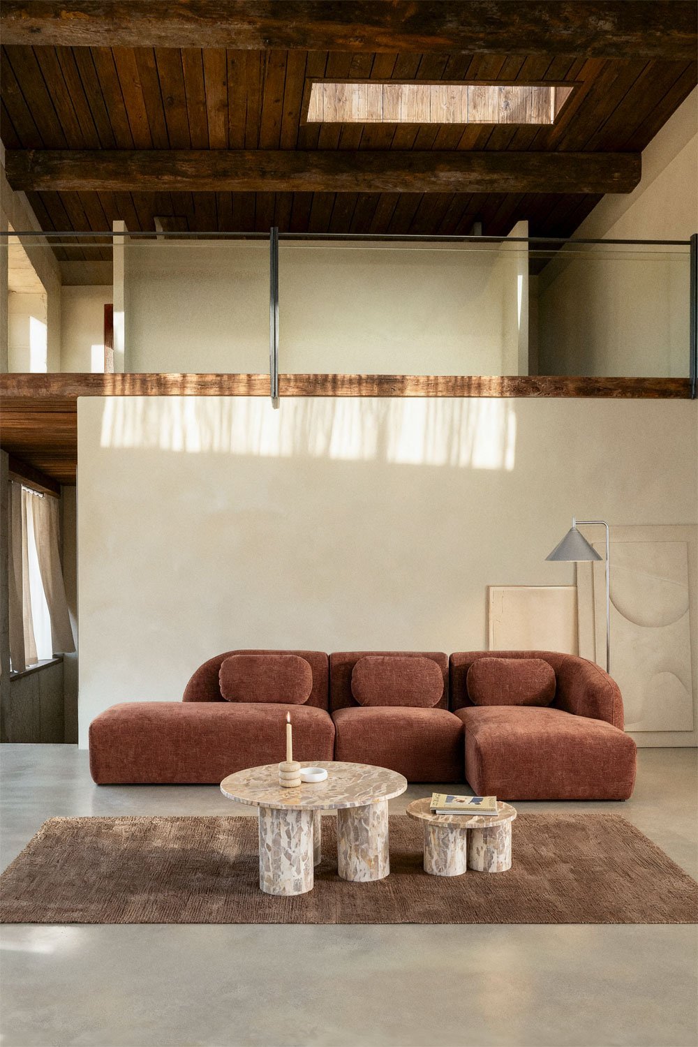 3-piece right modular chaise longue sofa with left divan in Coquette chenille, gallery image 1