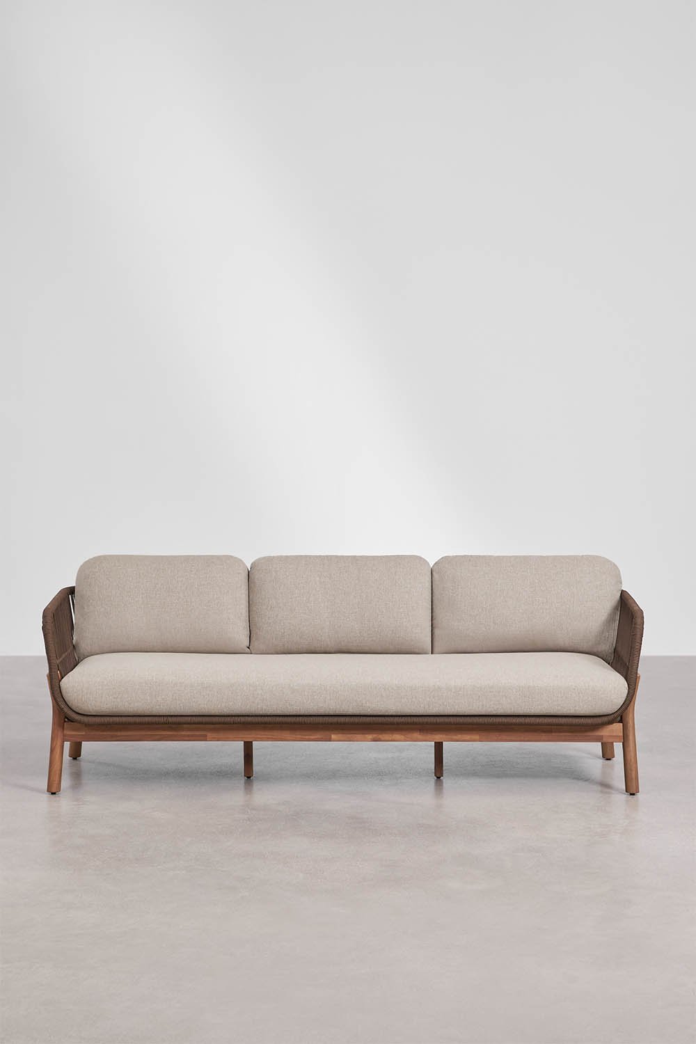 3-seater garden sofa in acacia wood and braided rope Karvia, gallery image 6