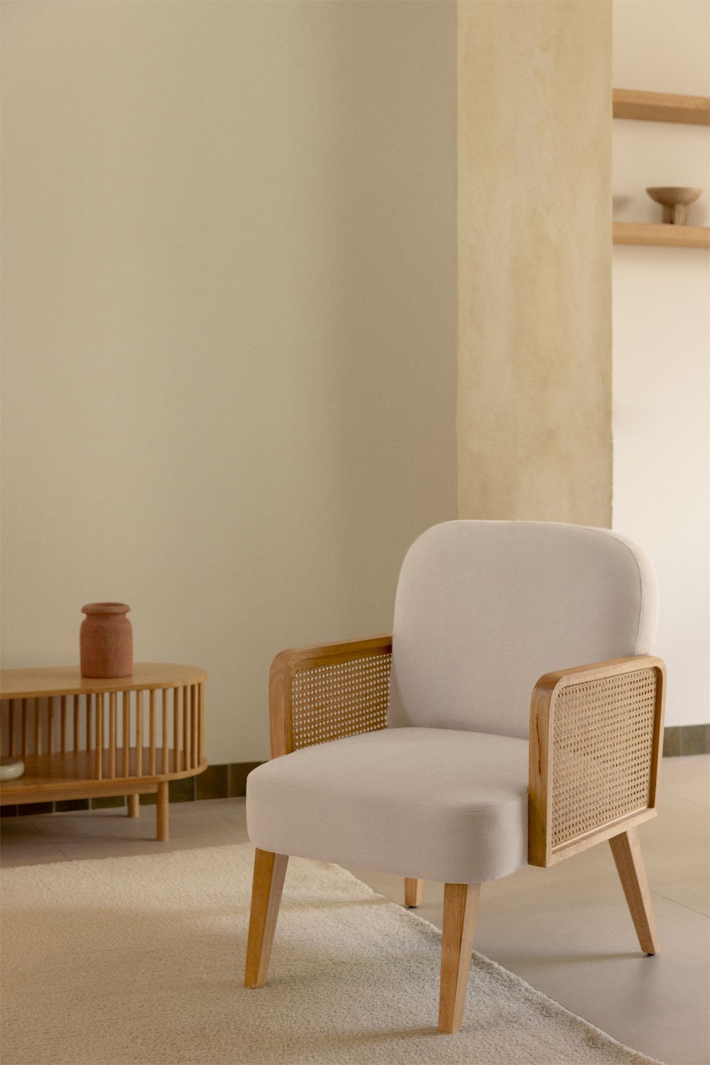 Rubber wood and rattan armchair Icon, gallery image 1