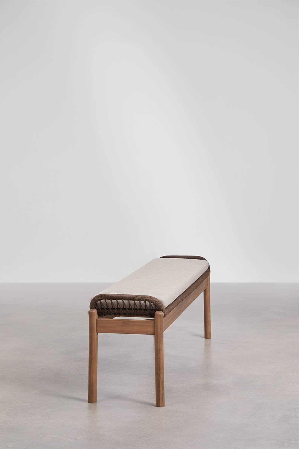 180 cm acacia wood and braided rope garden bench in hazelnut brown fabric Karvia, gallery image 4