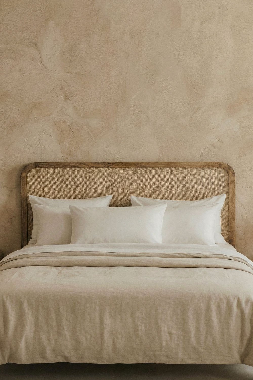 Abrams headboard in mango wood, MDF, and jute, gallery image 1