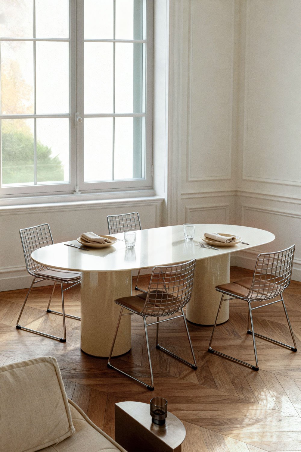 Oval dining table 220x110 cm in tempered glass and MDF Asgri, gallery image 1