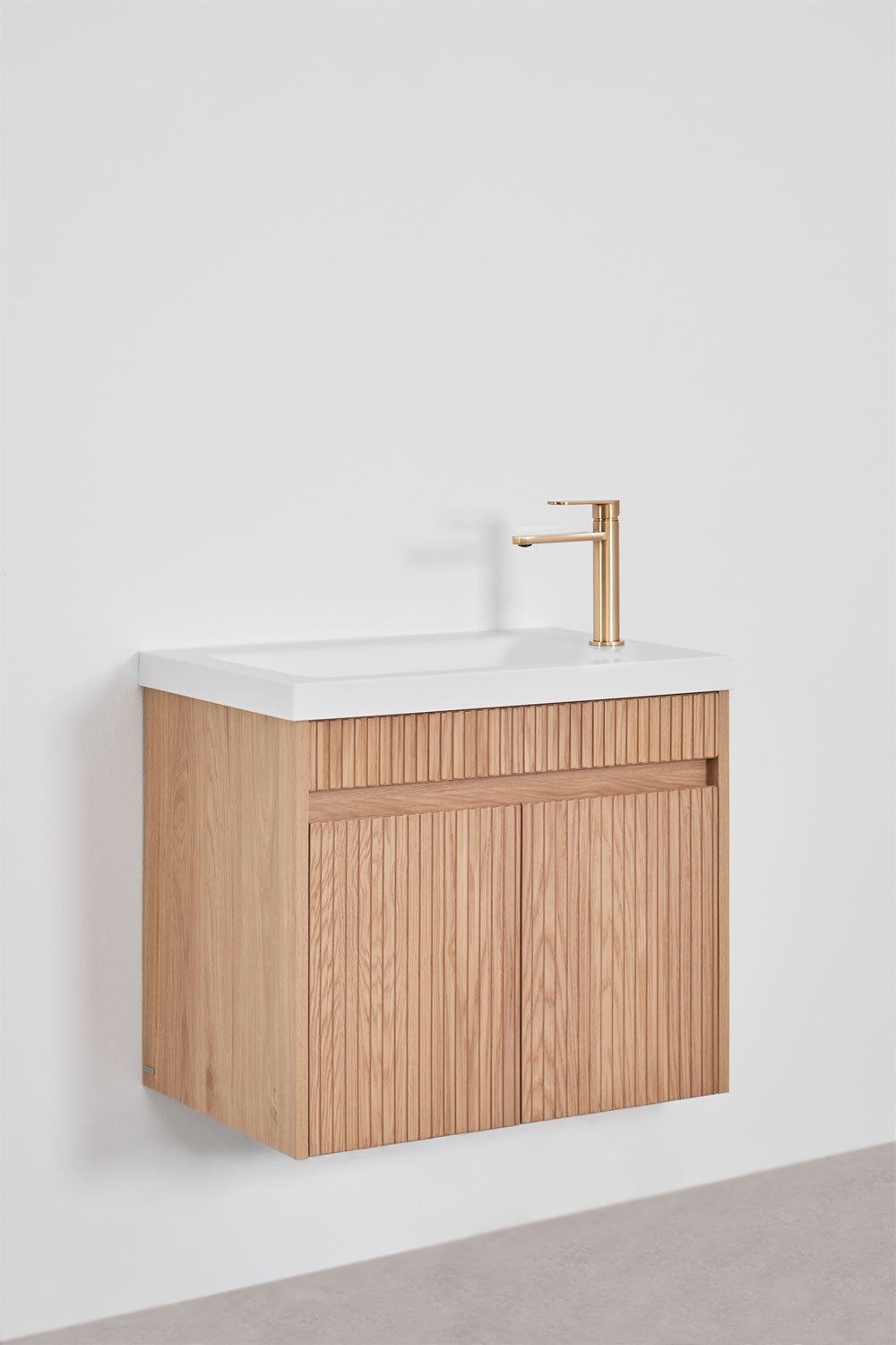 Suspended wooden bathroom furniture set with integrated sink Narek, gallery image 4