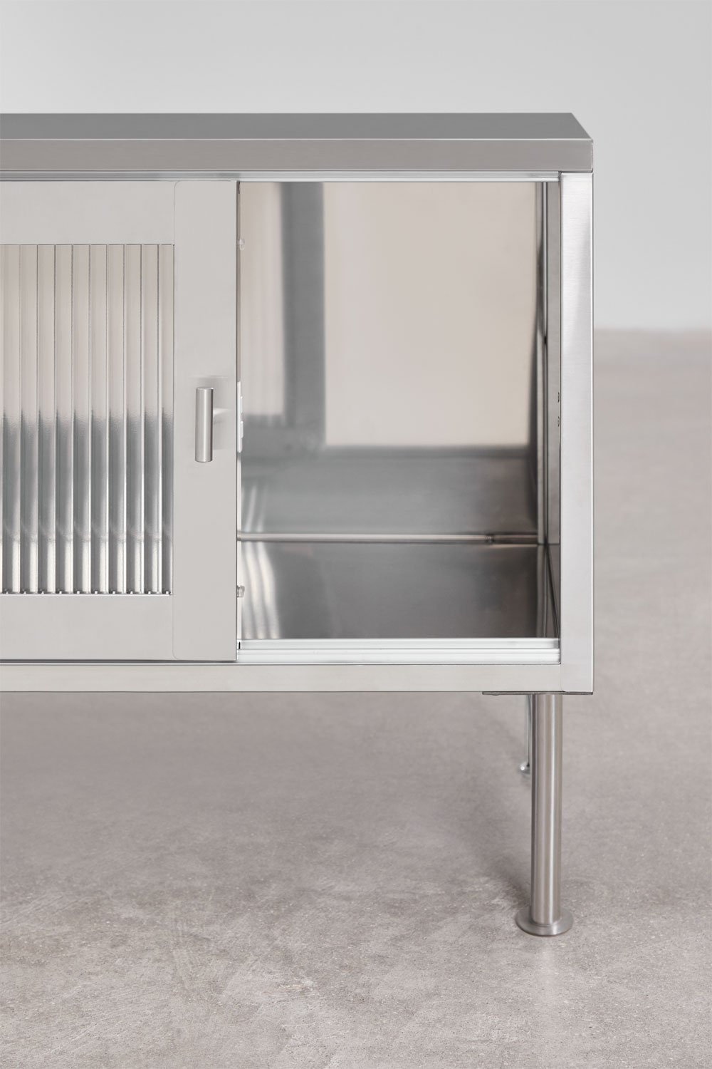 Paoline 180x40 cm TV cabinet in steel and glass, gallery image 7