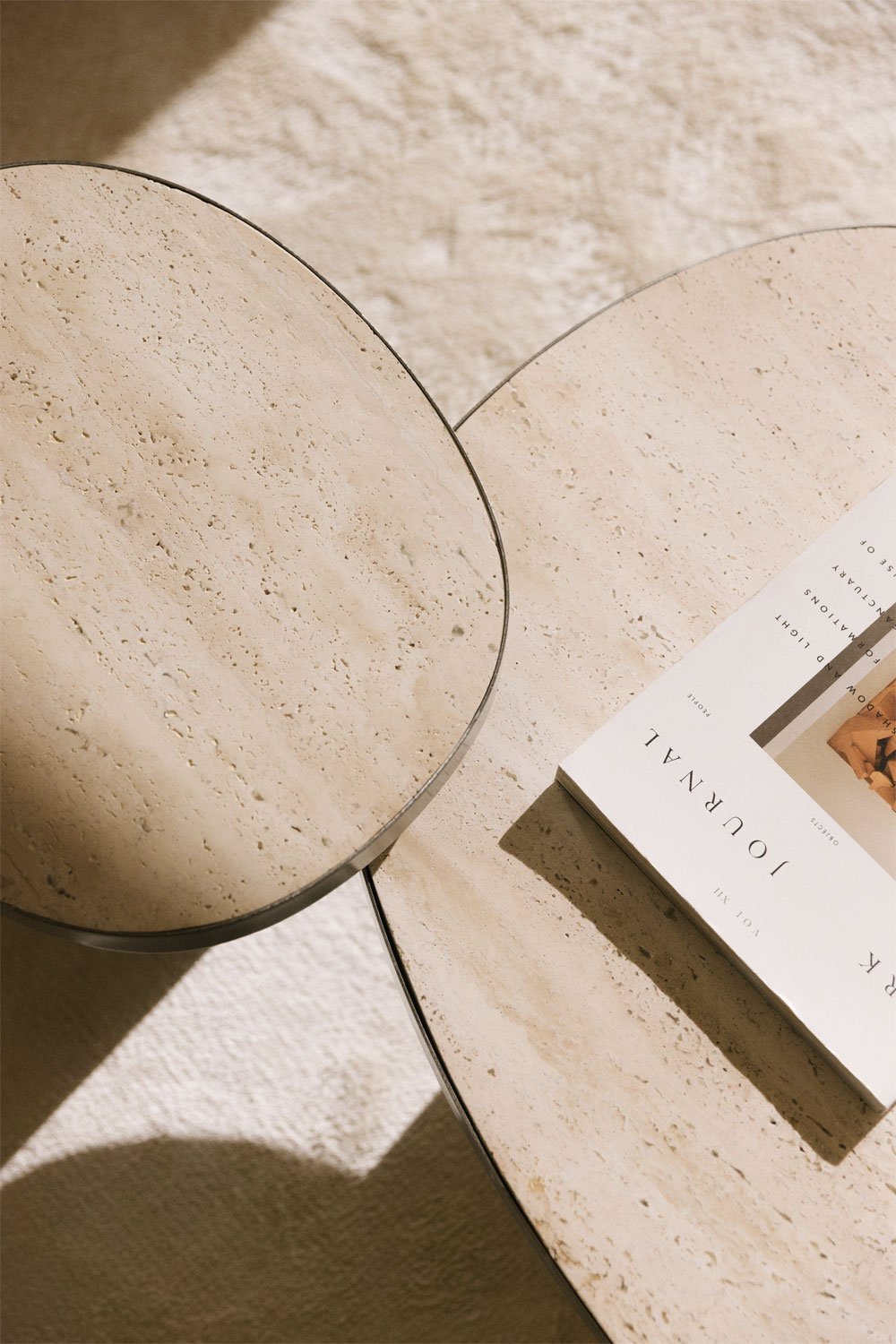 Fertrix travertine and stainless steel coffee table, gallery image 2