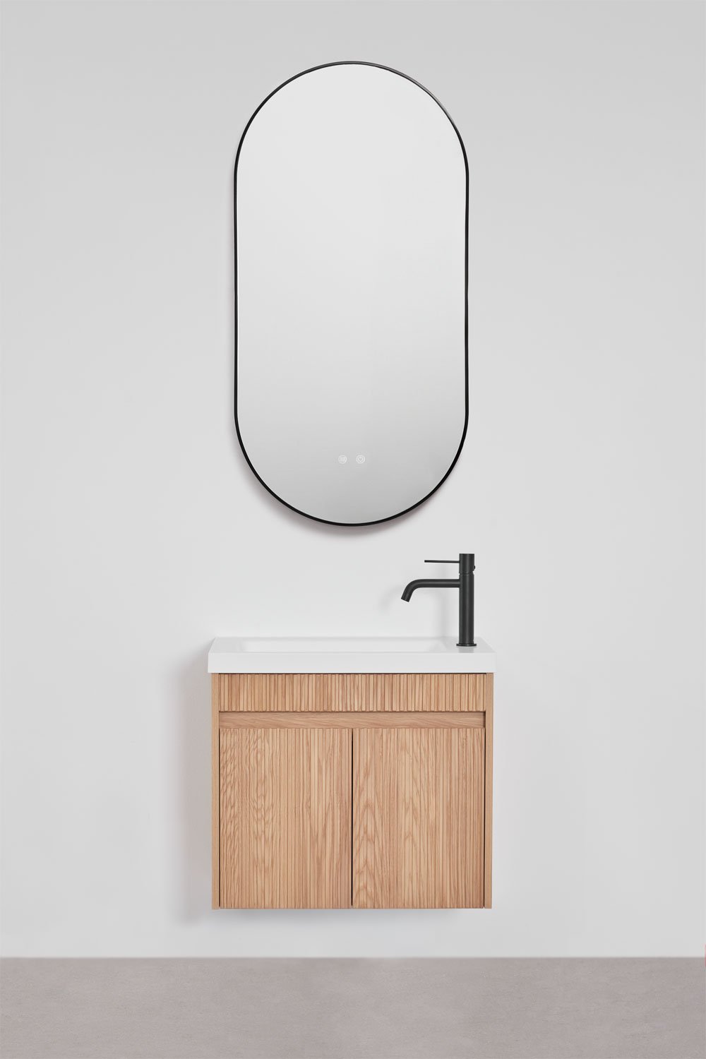 Suspended wooden bathroom furniture set with integrated sink Narek, gallery image 3