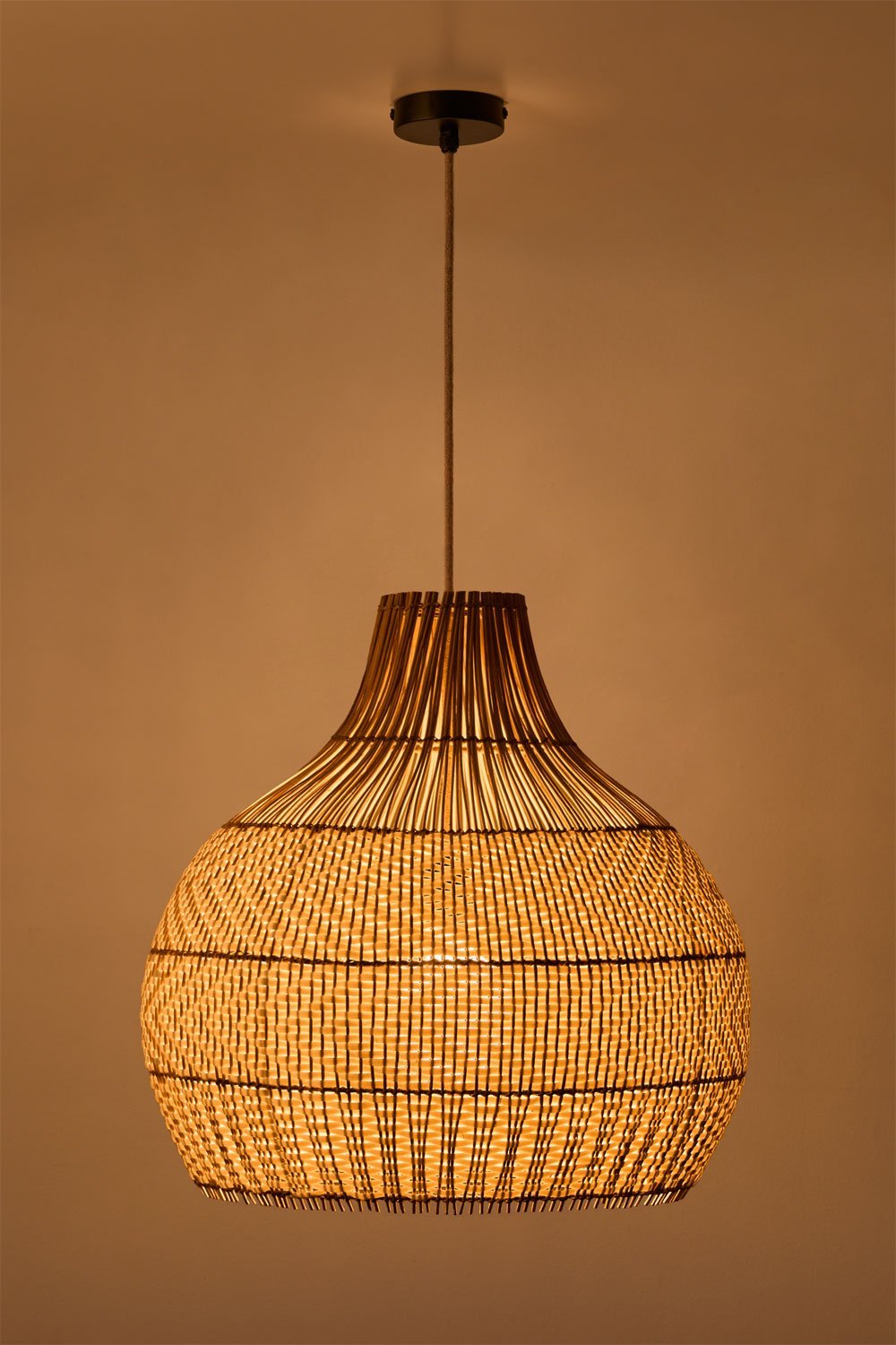 Hanging ceiling lamp for outdoor use in braided rattan Llaury, gallery image 2