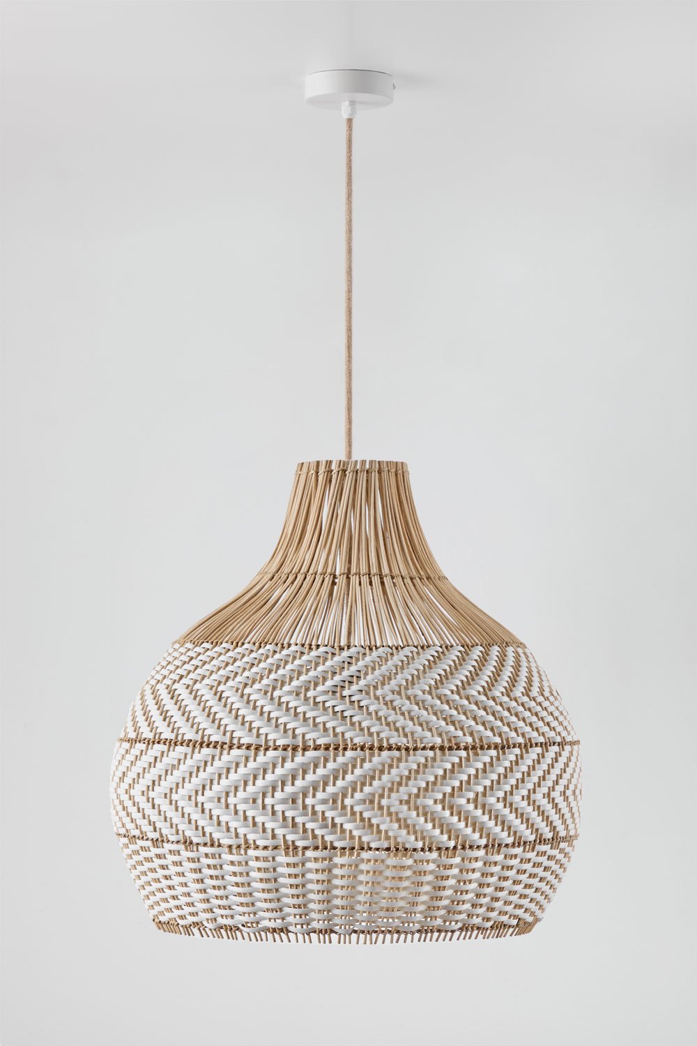 Hanging ceiling lamp for outdoor use in braided rattan Llaury, gallery image 1