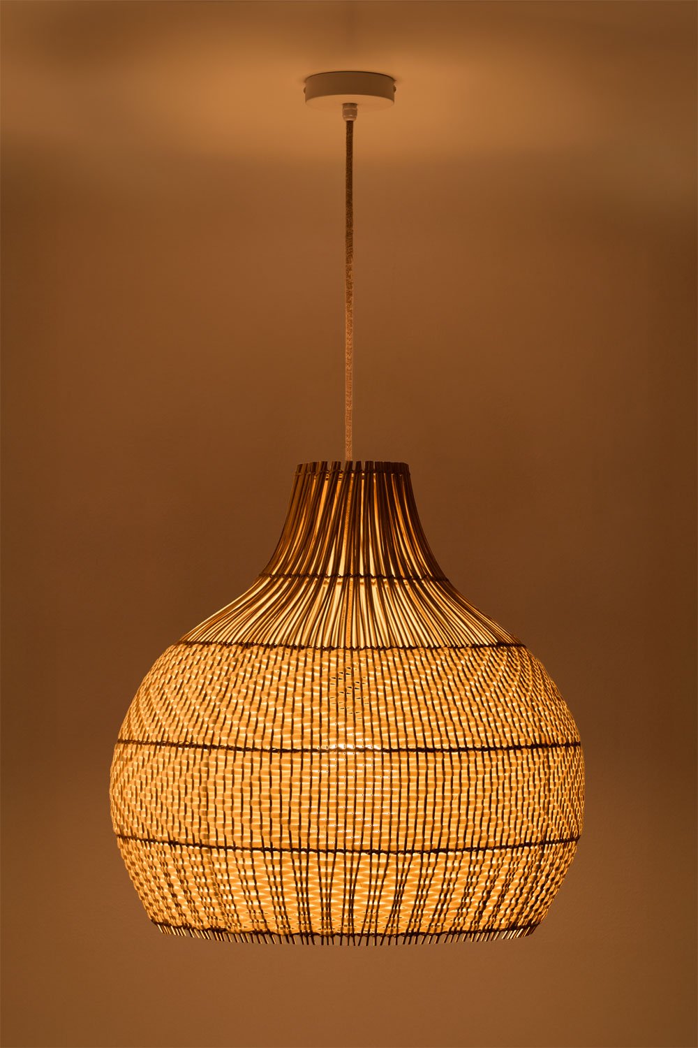Hanging ceiling lamp for outdoor use in braided rattan Llaury, gallery image 2