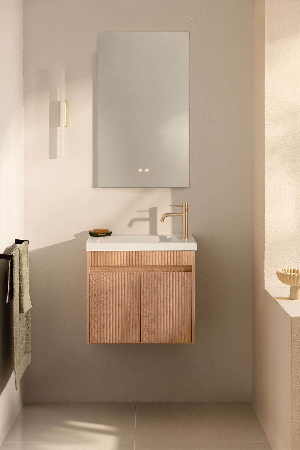 Narek suspended wooden bathroom furniture set with integrated sink, gallery image 1