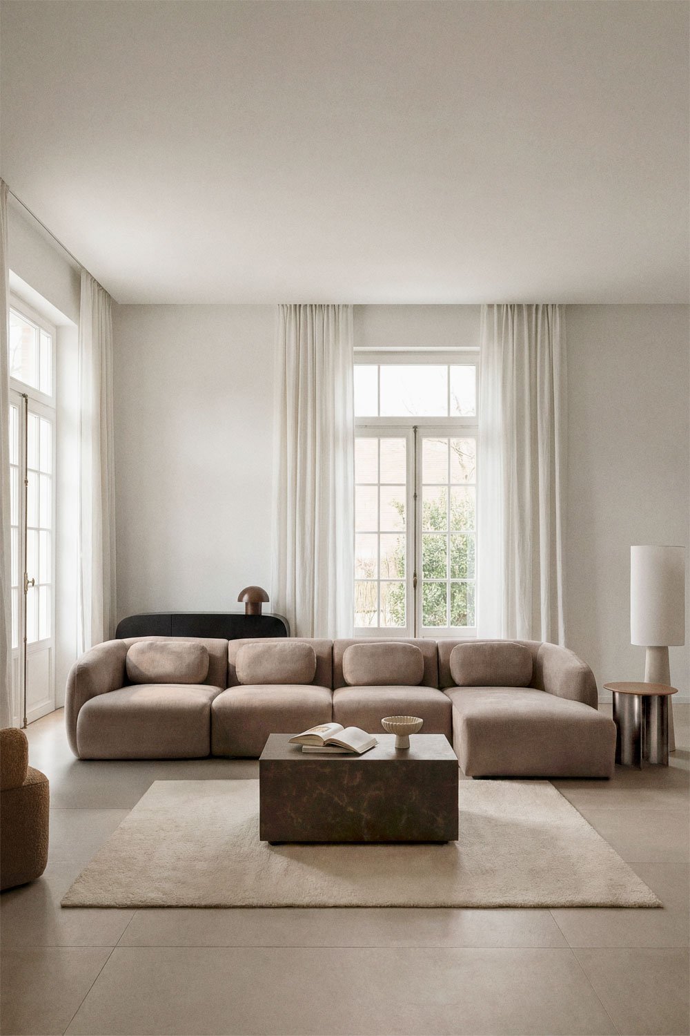 4-piece right modular chaise longue sofa in Coquette chenille, gallery image 1