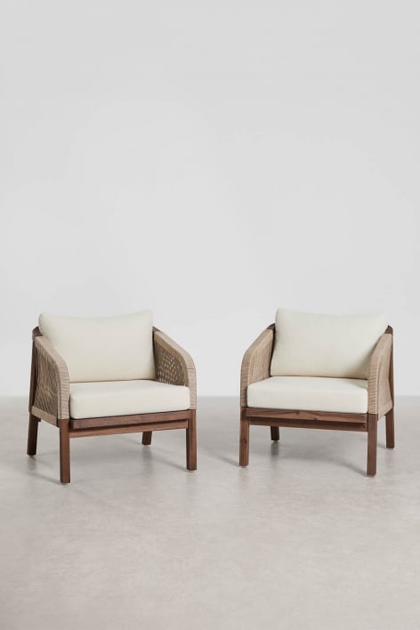 Pack of 2 acacia wood armchairs Dubai - Gardenia White