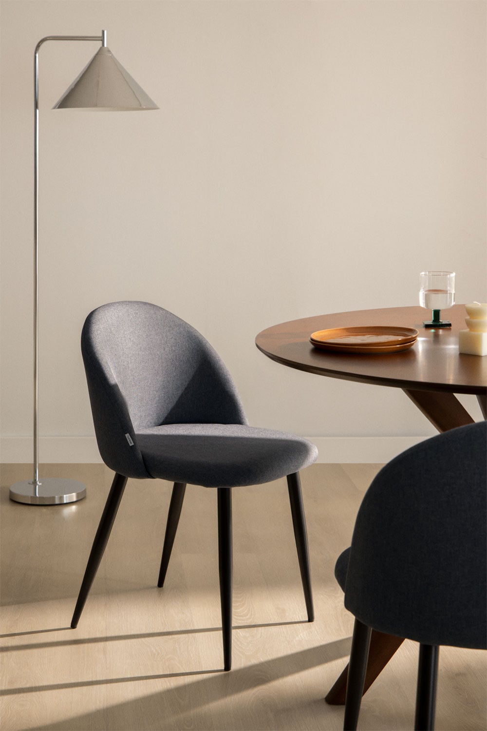 Pack of 2 upholstered dining chairs in steel Kana, gallery image 1