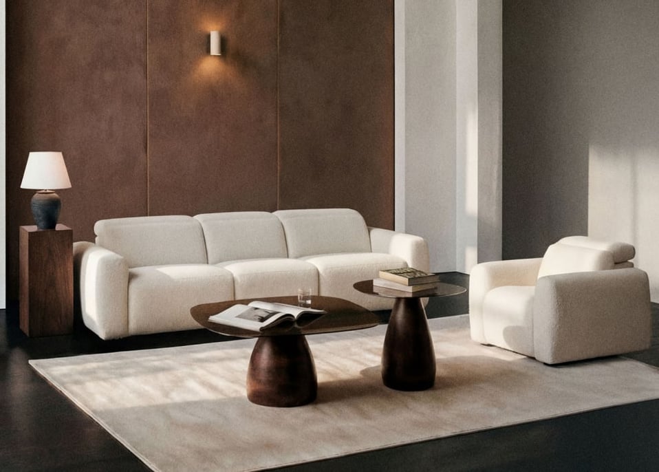 Living room set with 3-seater electric reclining sofa and armchair in Sirex chenille