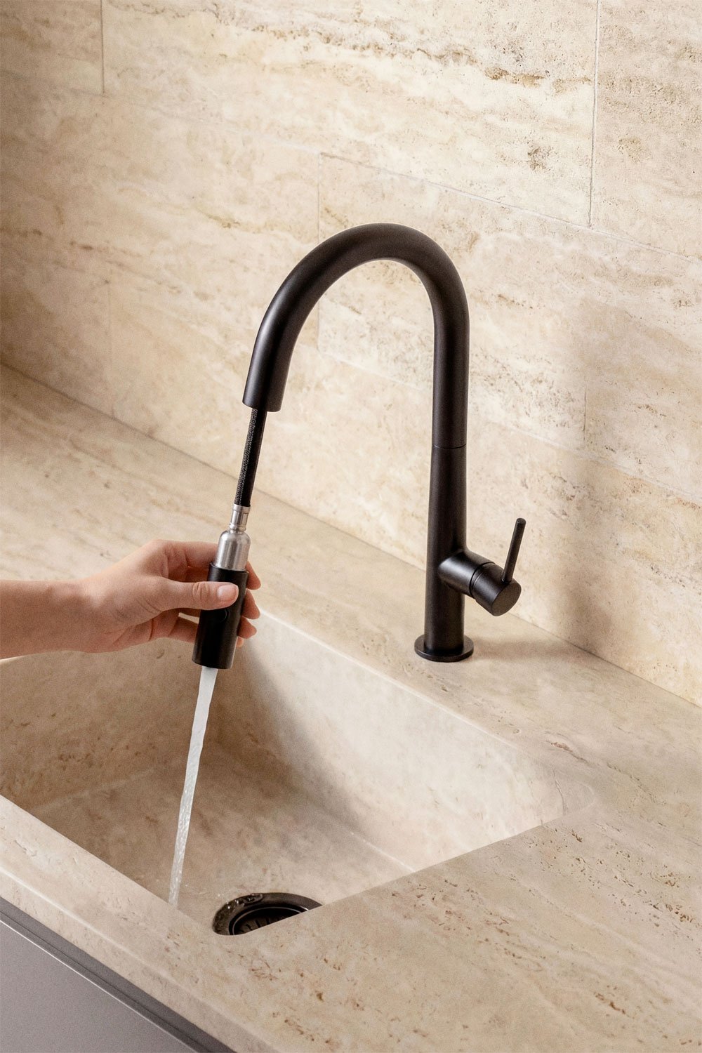 Eryne kitchen faucet with high pull-out spout in stainless steel, gallery image 2