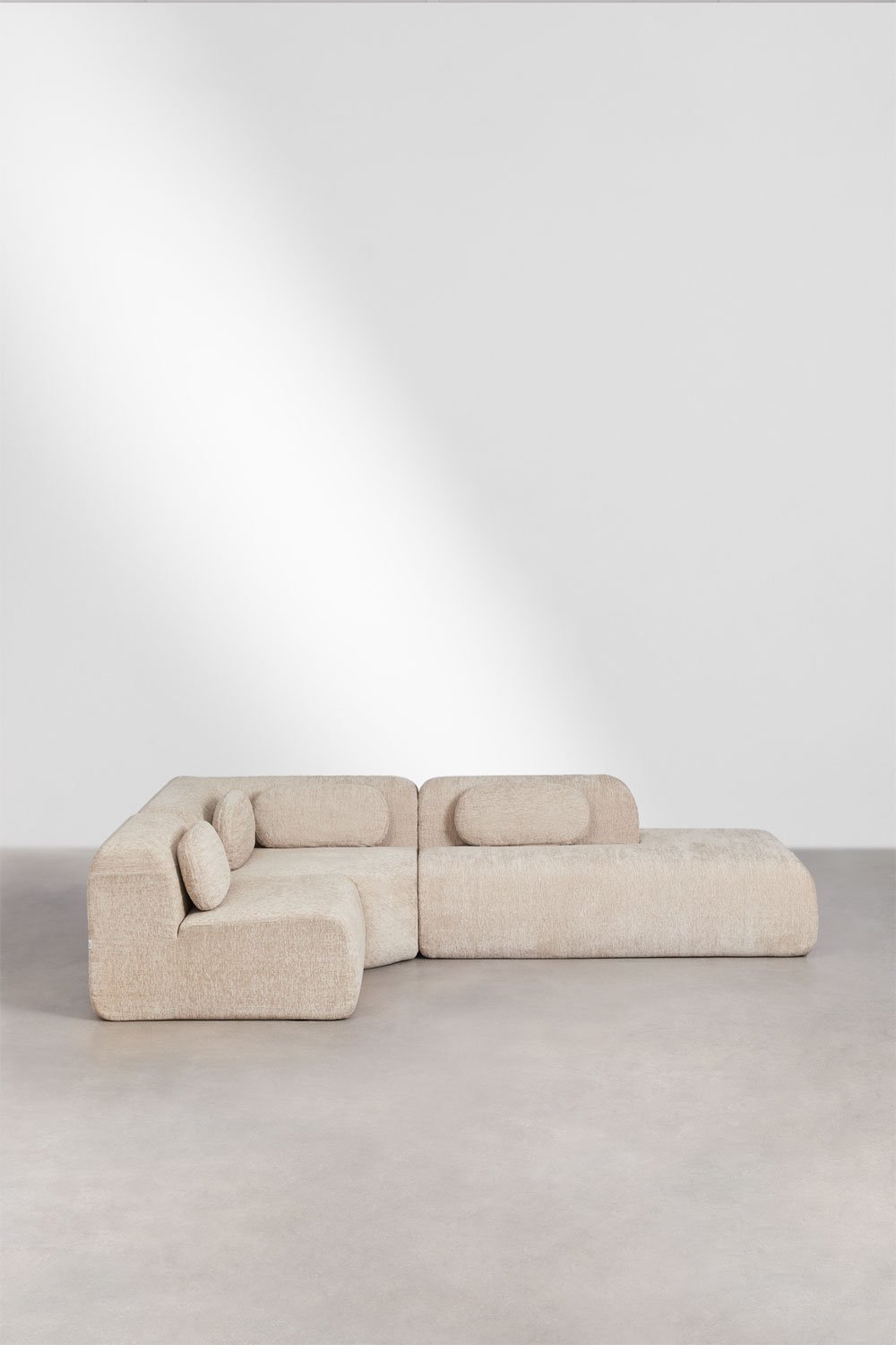 3-piece modular corner sofa with right chaise in vacuum-packed chenille Merida, gallery image 5