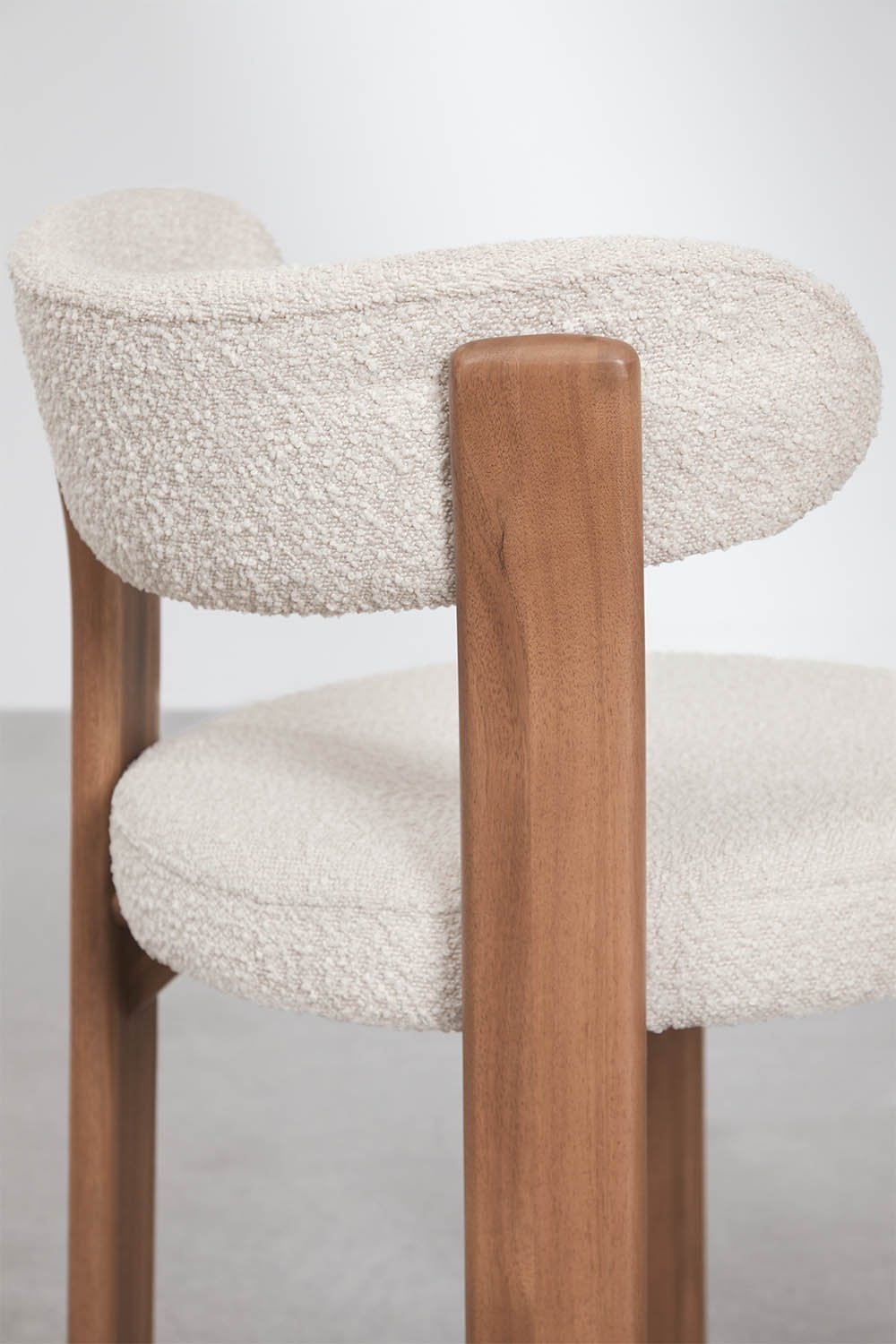 Milos dining chair in acacia wood and bouclé fabric, gallery image 4