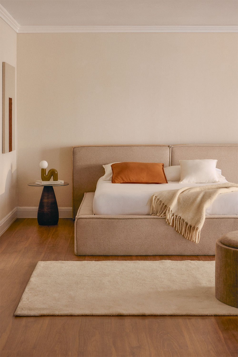 Upholstered bed with lift-up storage base Lunari, gallery image 1