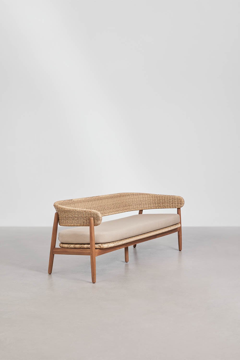 3-seater garden sofa in acacia wood and synthetic rattan Ribeira, gallery image 2