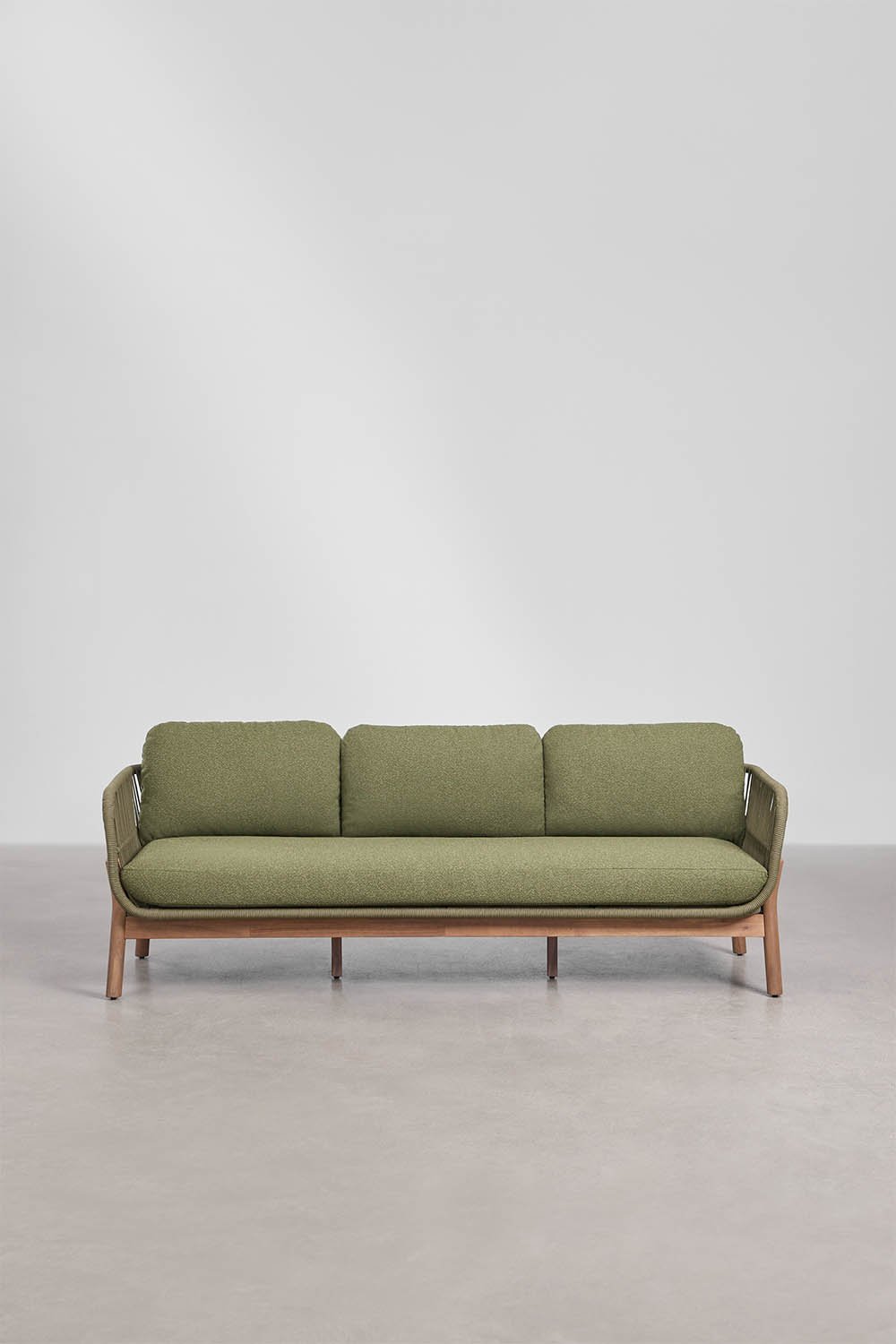 3-seater garden sofa in acacia wood and braided rope Karvia, gallery image 6