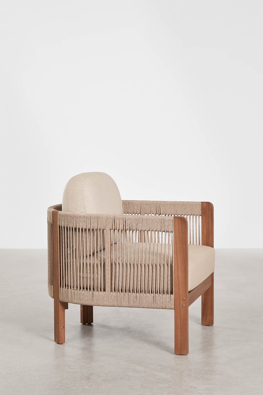 Pack of 2 garden armchairs in acacia wood and Serel braided rope, gallery image 4