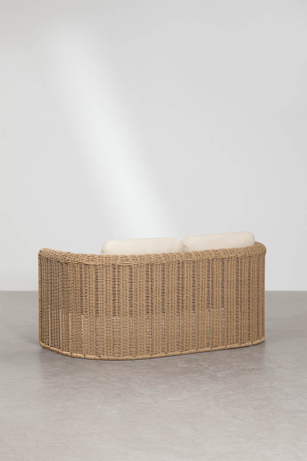 Living room set with 2-seater sofa, 2 armchairs in steel and synthetic wicker Lina, and 2 Fonelas cement coffee tables, gallery image 3