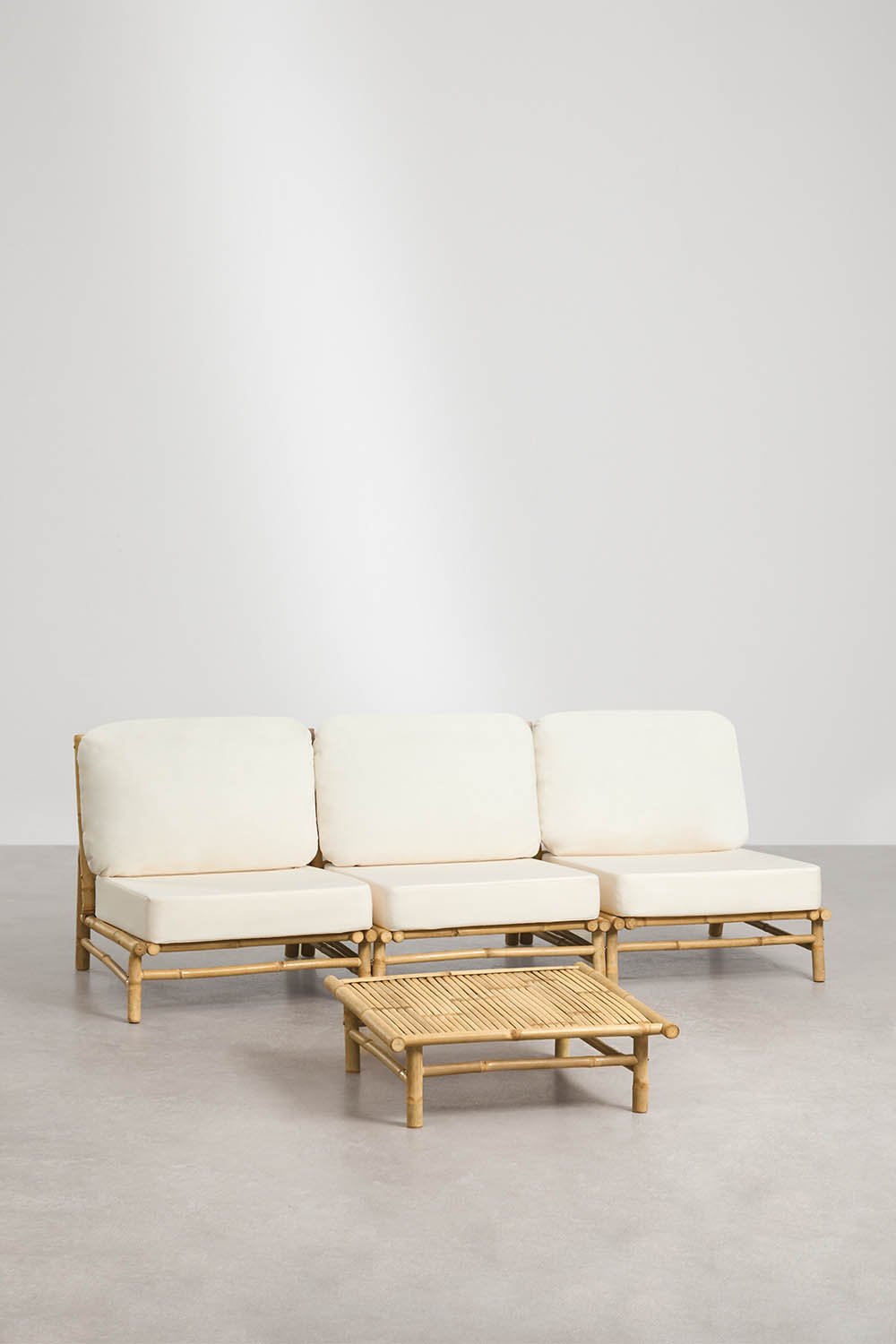 3-piece modular sofa garden set with 75x75 cm square coffee table in Isendra bamboo, gallery image 3