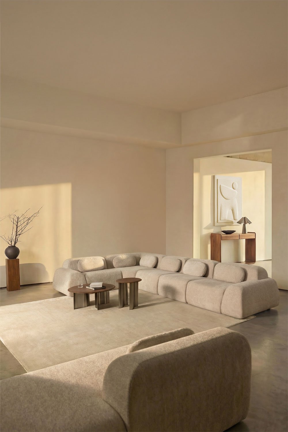 5-piece modular corner sofa in vacuum-packed chenille Merida, gallery image 1