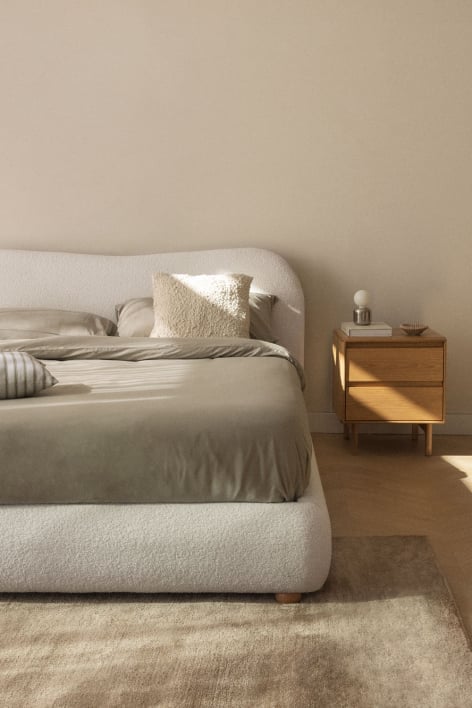 Winselet upholstered bed with lift-up storage base - Chenille Ivory White