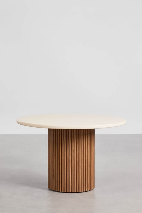 Sirvon round dining table in cement and acacia wood