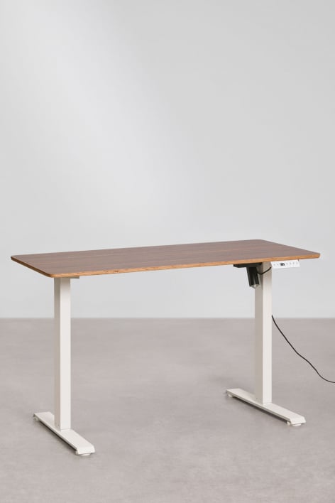 Electric rectangular height-adjustable desk with memory function in wood and iron Serpi