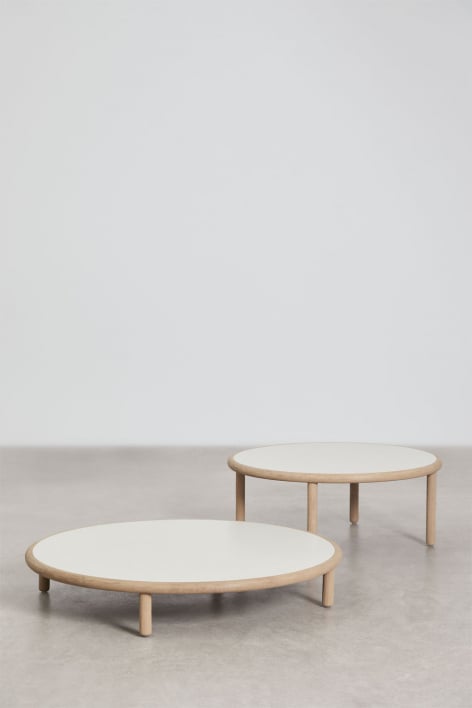 Set of 2 round acacia wood garden coffee tables Olivia - Beige Semoline