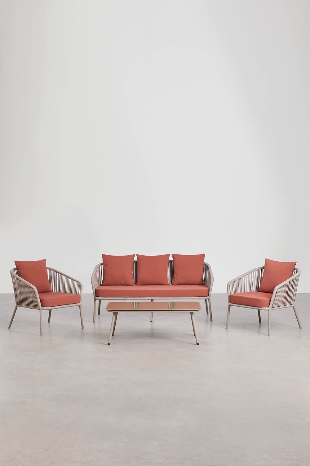 Arhiza garden set with 2-seater sofa, 2 braided rope armchairs, and coffee table, gallery image 3