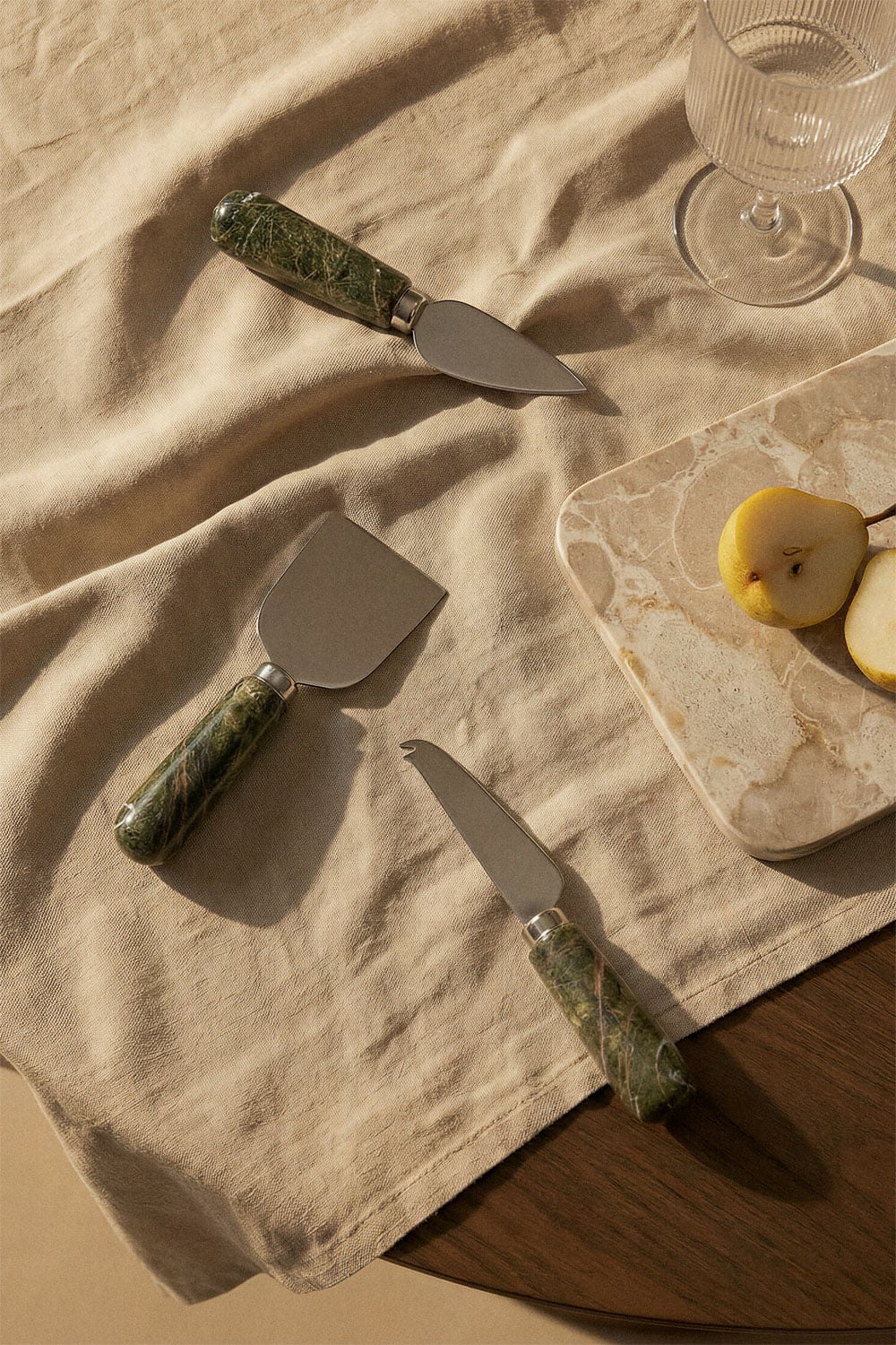 Set of 3 cheese utensils in marble and stainless steel Calven, gallery image 1
