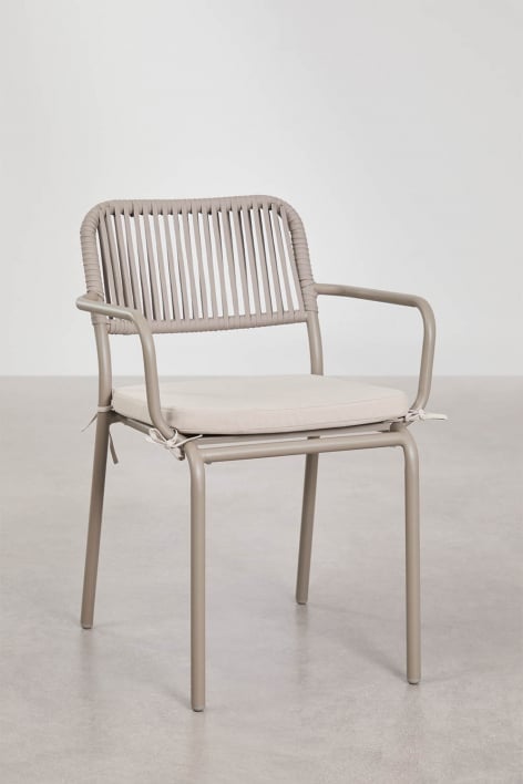 Pack of 6 stackable garden chairs with armrests in aluminium and braided rope Arhiza