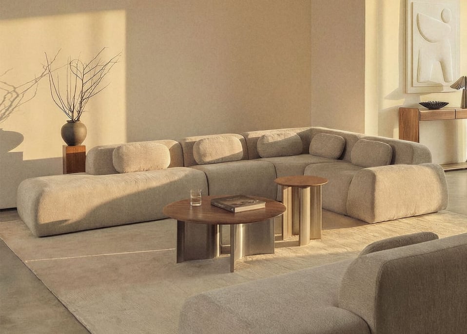 4-piece left chaise modular corner sofa in vacuum-packed chenille Mérida