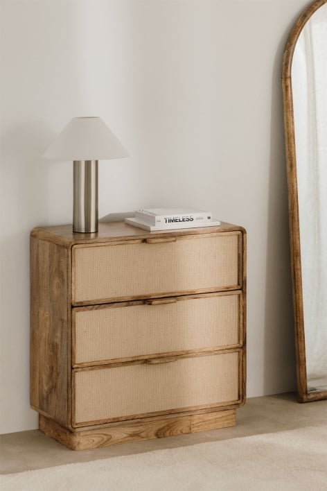 Abrams 80x40 cm chest of drawers in mango wood, MDF, and jute