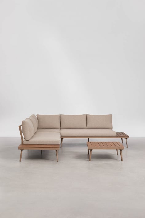 Kalen garden set with 4-seat corner sofa and aluminum and acacia wood coffee table