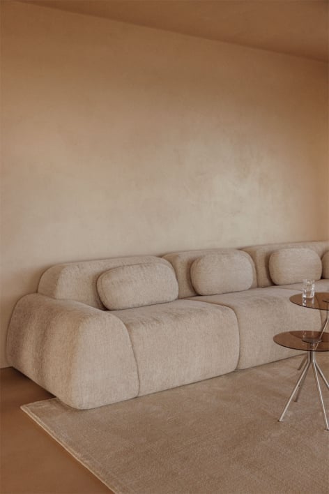 Left corner module with armrest for modular sofa in vacuum-packed chenille Merida