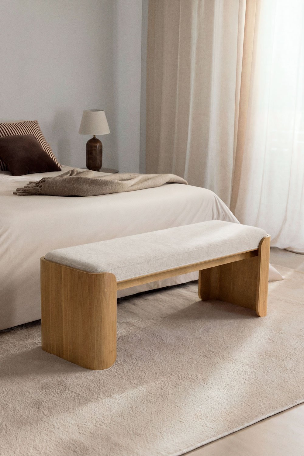 Lofren rubberwood and veneer bench, gallery image 1