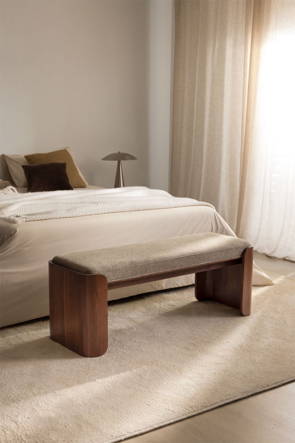 Lofren rubberwood and veneer bench, gallery image 1