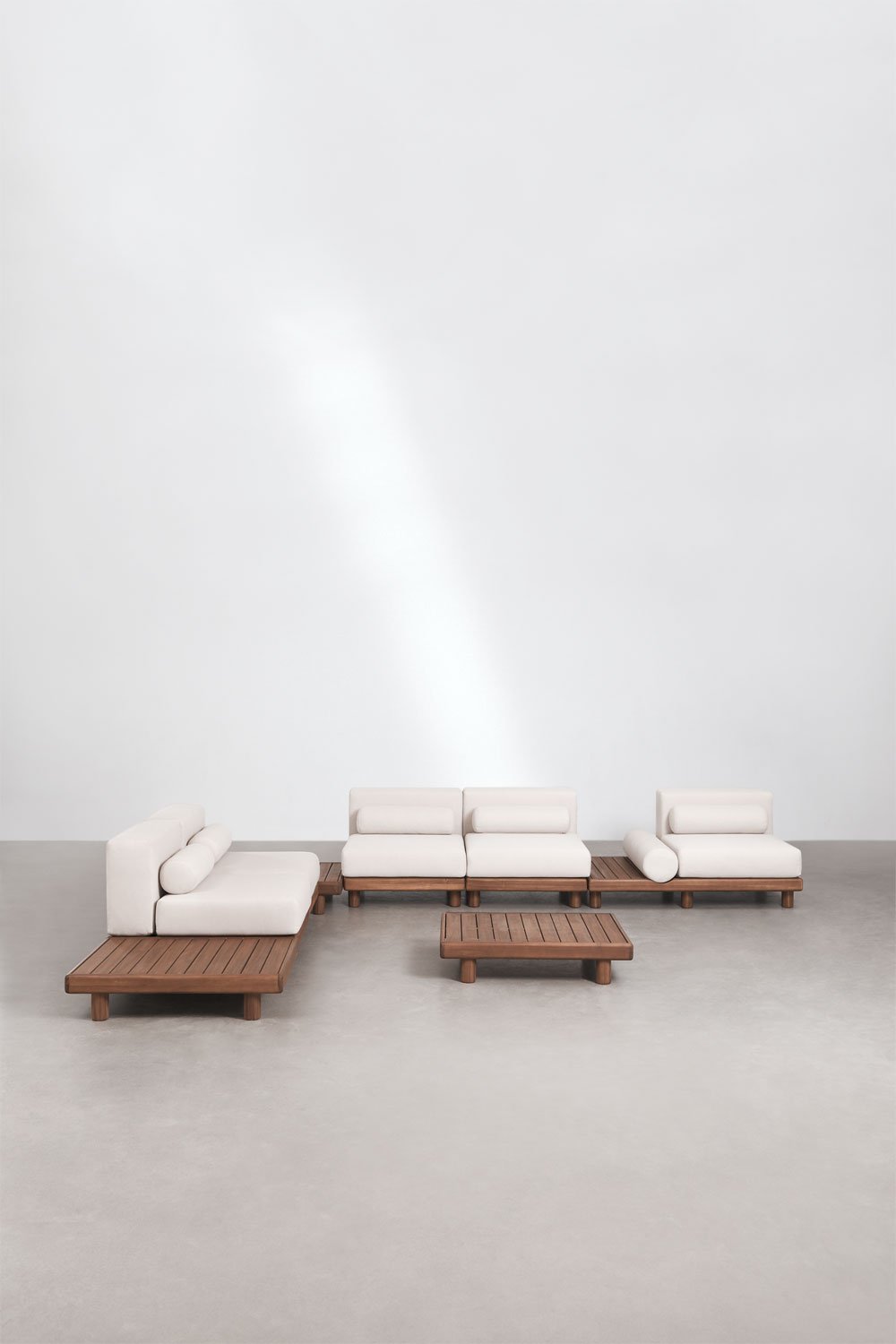 Edrien 5-piece corner modular sofa garden set with side table and 3 acacia coffee tables, gallery image 3