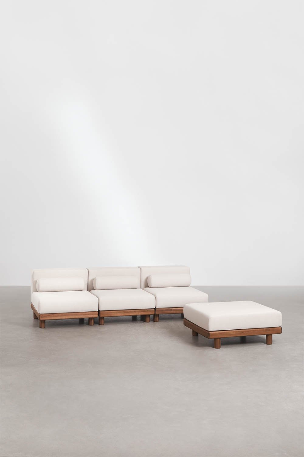 3-piece garden modular sofa and acacia pouf Edrien, gallery image 1