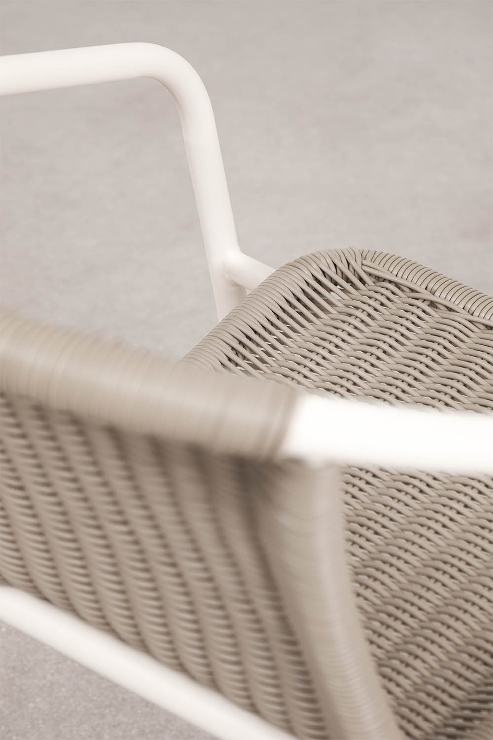 Stackable garden chair with armrests in steel and synthetic rattan Kalymana, gallery image 7