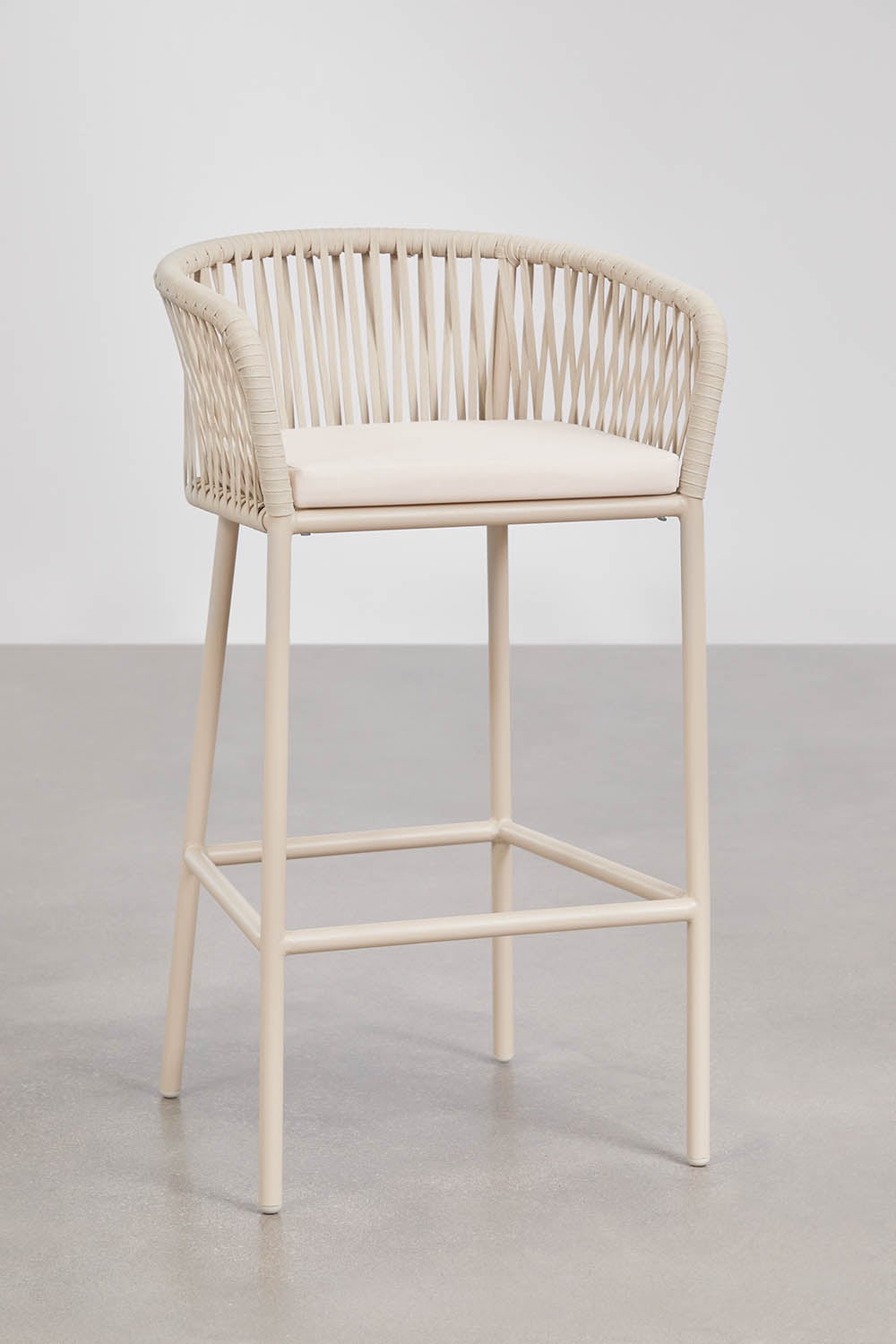 High stool with armrests in braided rope Arhiza, gallery image 1