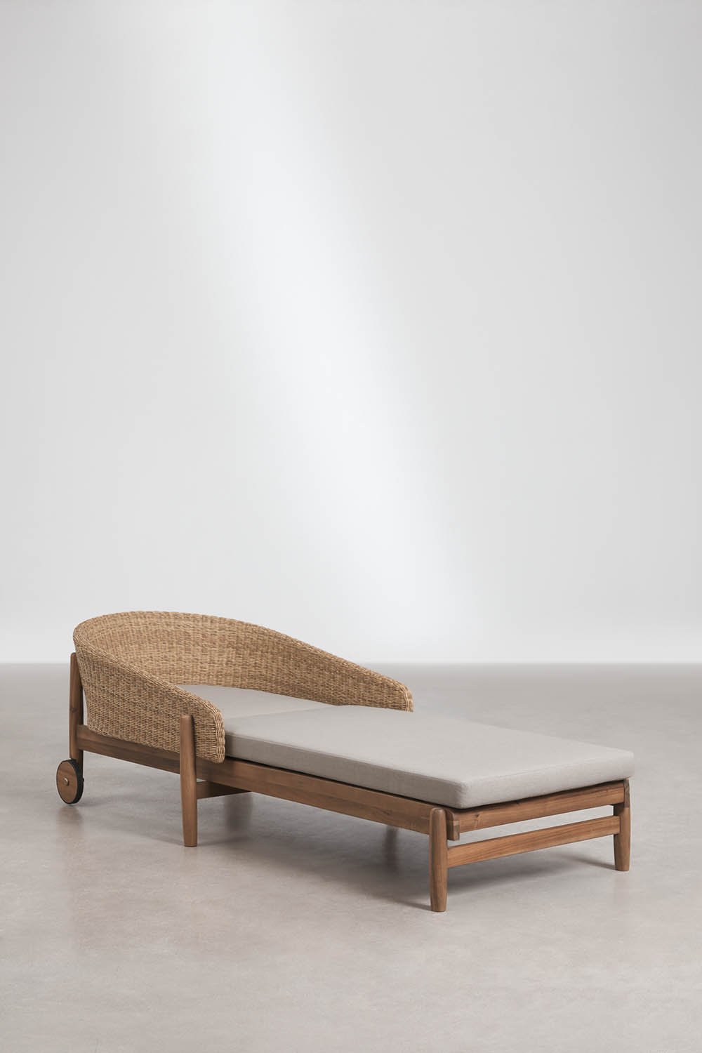 Ribeira acacia wood and synthetic rattan sun lounger, gallery image 2