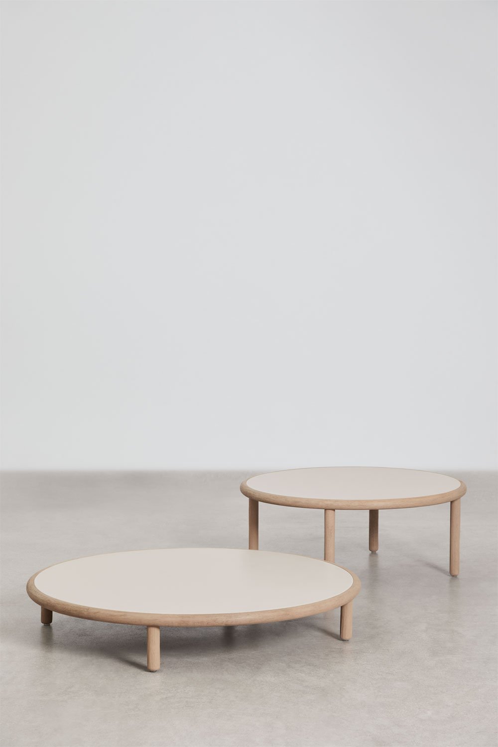 Set of 2 round acacia wood Olivia garden coffee tables, gallery image 1