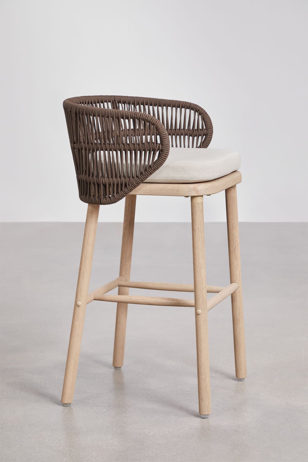 Pack of 2 high stools in acacia wood and braided rope Capri, gallery image 2